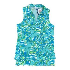 La Mer Luxe Tropical Print Swim Cover Up Tunic Dress Blue Green Large NWT